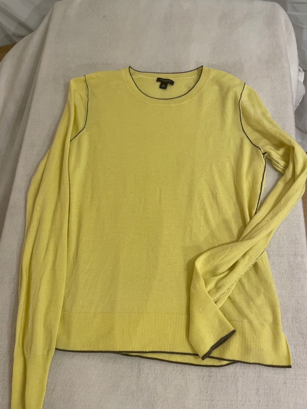 Ann Taylor Yellow Crewneck Sweater with Contrast Trim